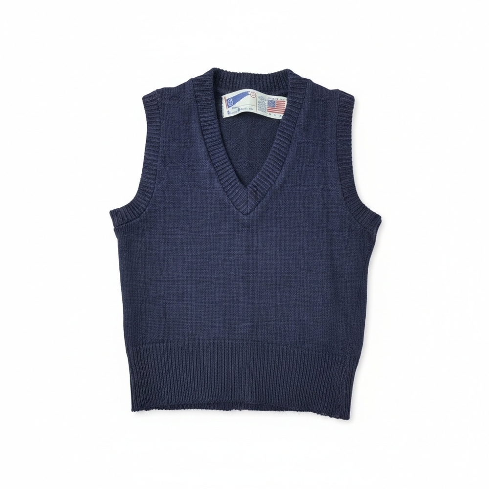 Vintage Navy Knit Sweater Vest Kids 8 or Petite Adult Dark Academia Made in USA